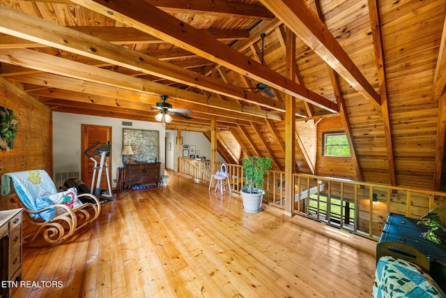 761 N Knob Creek Rd, Seymour, TN 37865 - sitting room featuring wood ceiling, a ceiling fan, and hardwood / wood-style floors