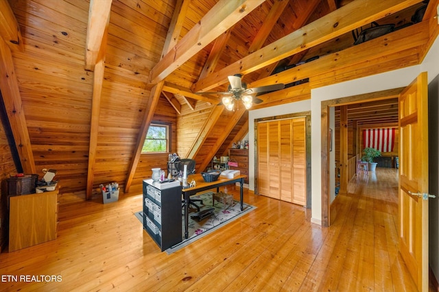 761 N Knob Creek Rd, Seymour, TN 37865 - office space featuring wooden ceiling, light wood finished floors, and a ceiling fan