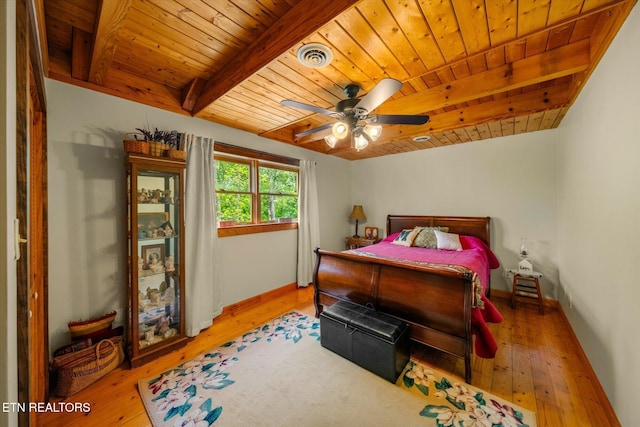 761 N Knob Creek Rd, Seymour, TN 37865 - bedroom featuring wood ceiling with exposed beams, hardwood / wood-style floors, and a ceiling fan
