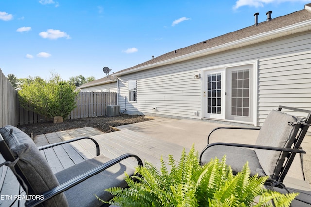 view of patio / terrace featuring central AC and a fenced backyard