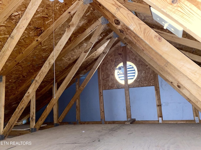 view of unfinished attic