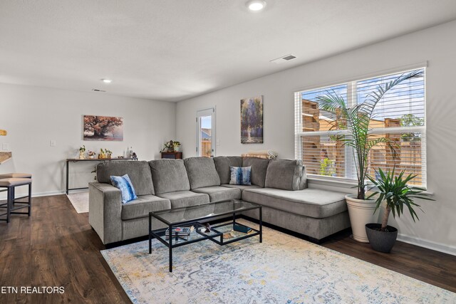1423 Ridge Estates Dr, Athens, TN 37303 - living area with dark wood-style floors, baseboards, and recessed lighting