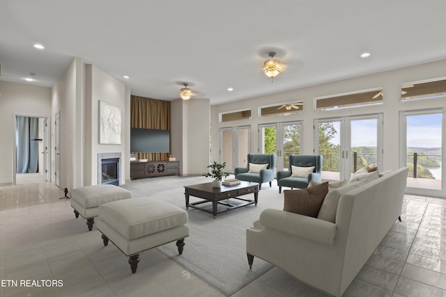130 Pointe Summit Dr, Greenback, TN 37742 - living area featuring ceiling fan, recessed lighting, and a glass covered fireplace