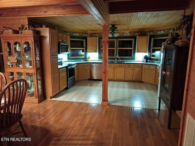 146 Sparkmantown Rd, Rock Island, TN 38581 - kitchen featuring a sink, light wood-style floors, open shelves, visible vents, and appliances with stainless steel finishes