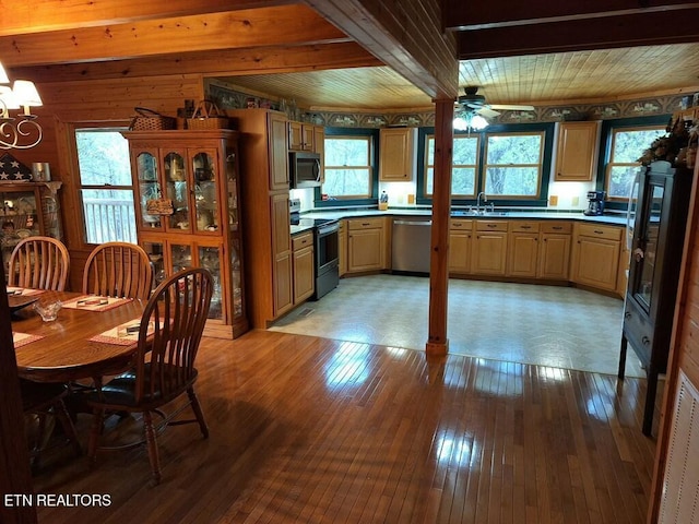 146 Sparkmantown Rd, Rock Island, TN 38581 - kitchen with light wood-style floors, a sink, appliances with stainless steel finishes, and ceiling fan with notable chandelier