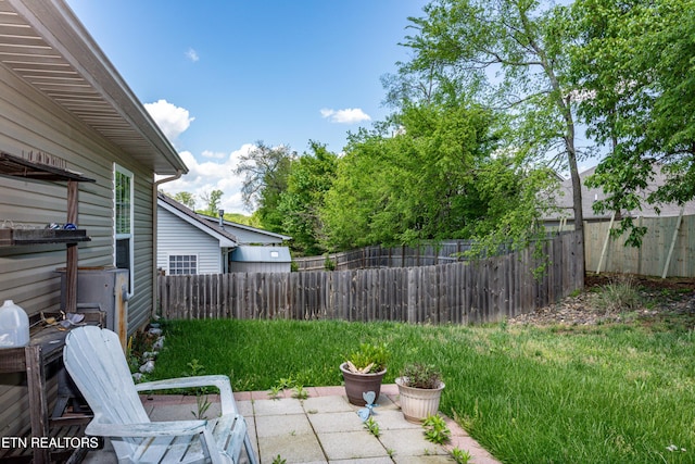 view of yard featuring a patio and a fenced backyard