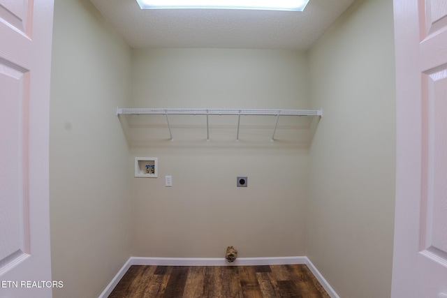 washroom featuring washer hookup, laundry area, electric dryer hookup, baseboards, and dark wood finished floors