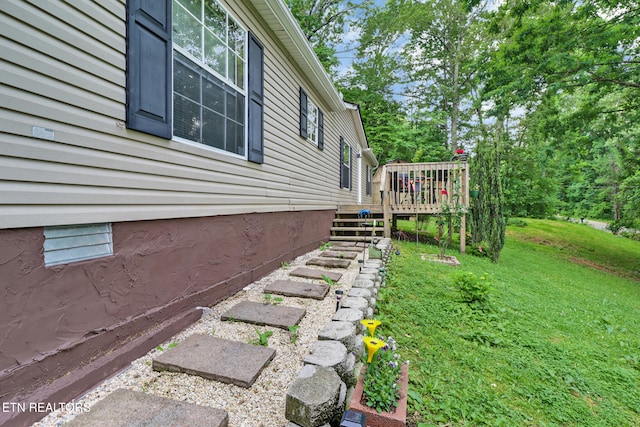119 Sunset View Dr, Kingston, TN 37763 - view of green lawn featuring a wooden deck and stairs