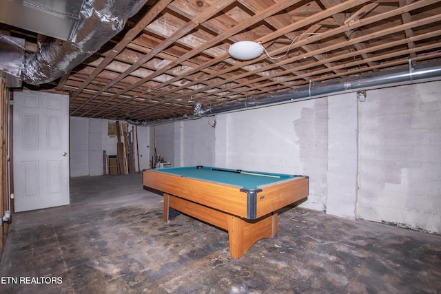 game room with billiards and concrete flooring