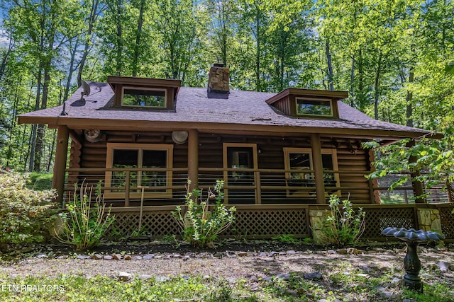 4360 Lakeshore Ave, Sevierville, TN 37876 - back of property with covered porch, a chimney, and log siding