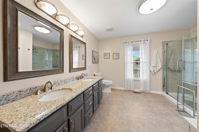 full bathroom with visible vents, baseboards, a sink, and a stall shower