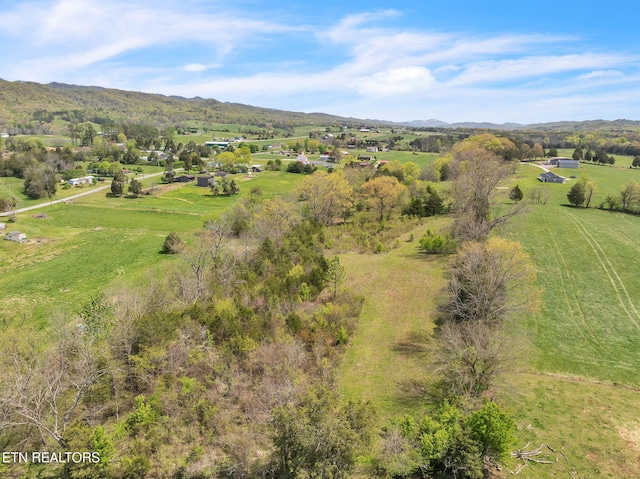 bird's eye view with a rural view and a mountain view