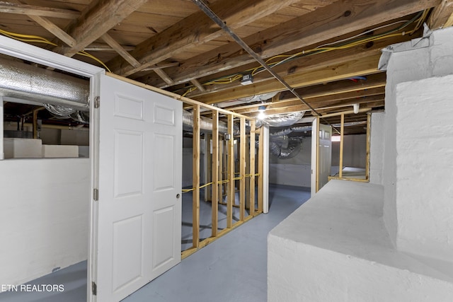 view of unfinished basement