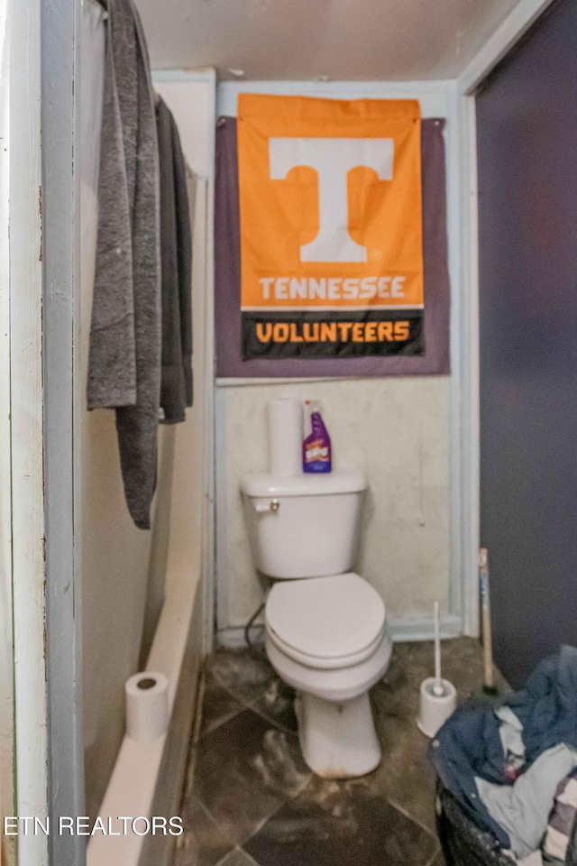 bathroom featuring a bathtub, a shower with shower curtain, and toilet