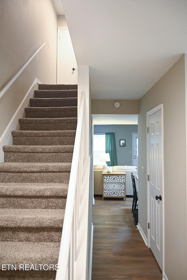 stairway featuring wood finished floors