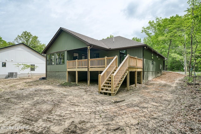 710 Westchester Dr, Crossville, TN 38558 - rear view of property with a wooden deck, stairs, central AC, and a shingled roof