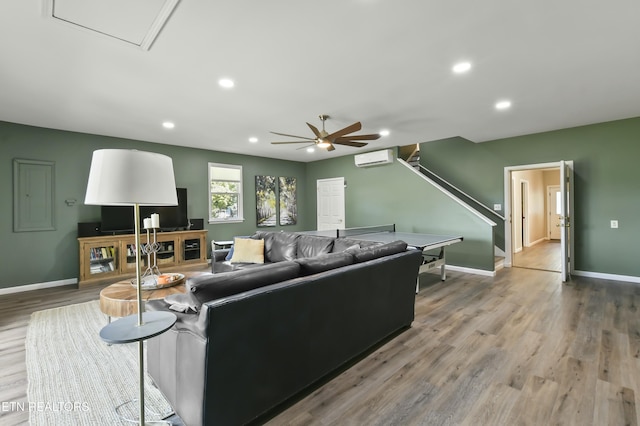 1517 Deerfield Way, Lafollette, TN 37766 - living room with recessed lighting, wood finished floors, a ceiling fan, baseboards, and a wall mounted AC