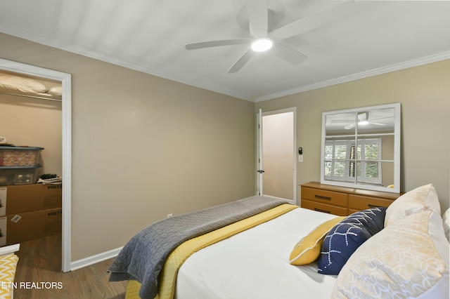 1517 Deerfield Way, Lafollette, TN 37766 - bedroom featuring baseboards, a ceiling fan, wood finished floors, and crown molding