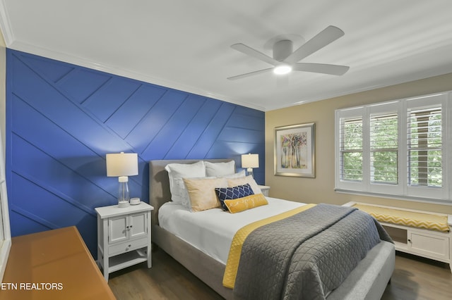 1517 Deerfield Way, Lafollette, TN 37766 - bedroom with dark wood finished floors, ceiling fan, and ornamental molding