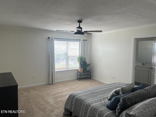 128 Waverly, Talbott, TN 37877 - bedroom with a ceiling fan, a textured ceiling, carpet, baseboards, and ornamental molding