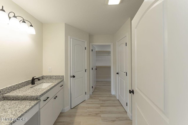 bathroom featuring wood finished floors and vanity