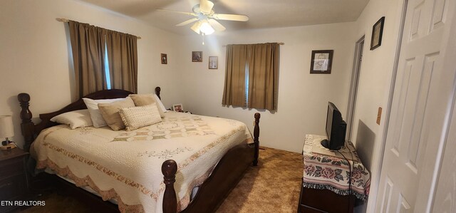 bedroom with carpet floors and ceiling fan