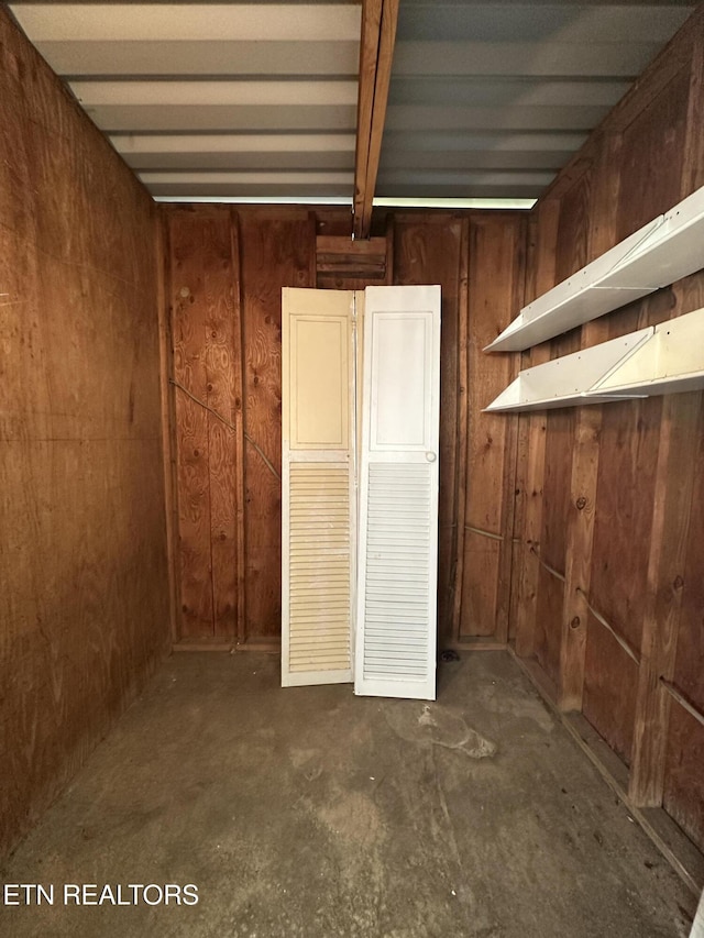 basement with wooden walls