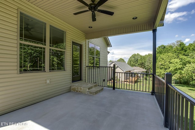 balcony with ceiling fan