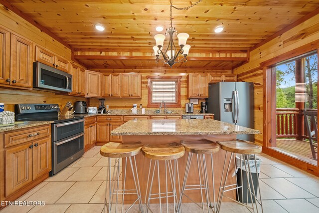 3238 Smoky Ridge Way, Sevierville, TN 37862 - kitchen with light tile patterned floors, a sink, appliances with stainless steel finishes, and wood ceiling