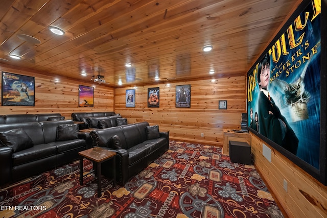 3238 Smoky Ridge Way, Sevierville, TN 37862 - home theater with wooden walls, wooden ceiling, carpet, and recessed lighting