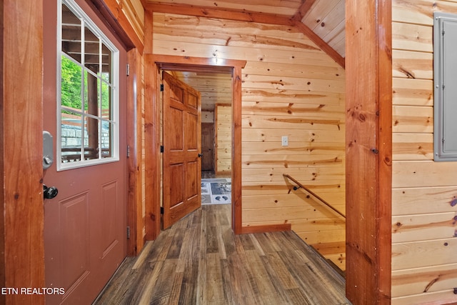 3238 Smoky Ridge Way, Sevierville, TN 37862 - corridor featuring wood walls, dark wood finished floors, and wooden ceiling