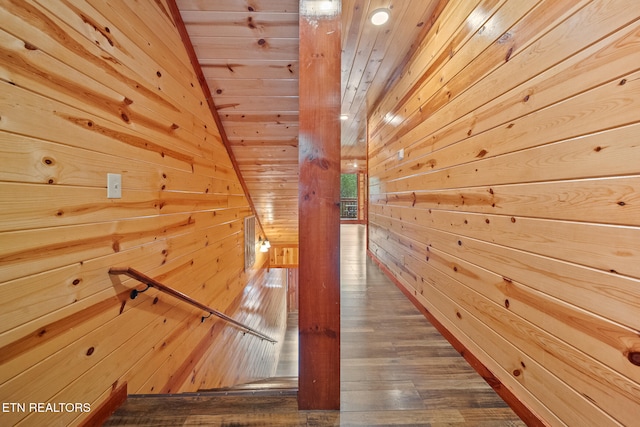3238 Smoky Ridge Way, Sevierville, TN 37862 - interior space with wooden ceiling, wood-type flooring, wood walls, and lofted ceiling