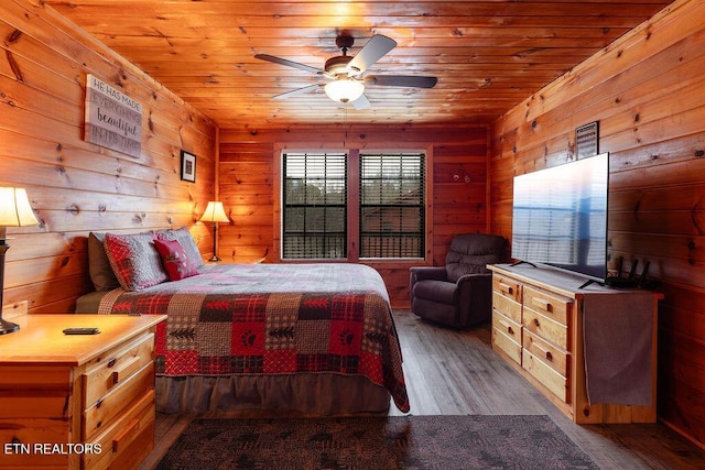 1218 Sugar Loaf Rd, Sevierville, TN 37876 - bedroom featuring a ceiling fan, wooden ceiling, wood walls, and wood finished floors