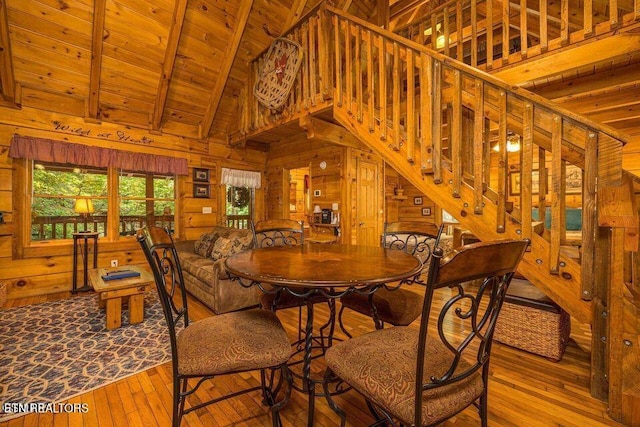 1823 Laurel Valley Way, Sevierville, TN 37862 - dining space featuring wood-type flooring, wood walls, wood ceiling, and beamed ceiling