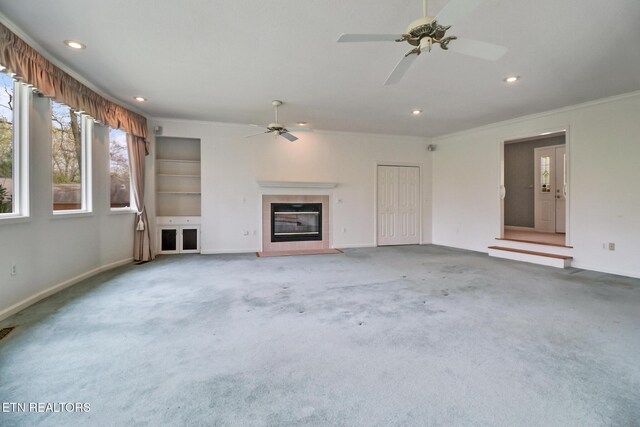 662 Laurel Cir, Crossville, TN 38555 - unfurnished living room with ceiling fan, baseboards, ornamental molding, and recessed lighting