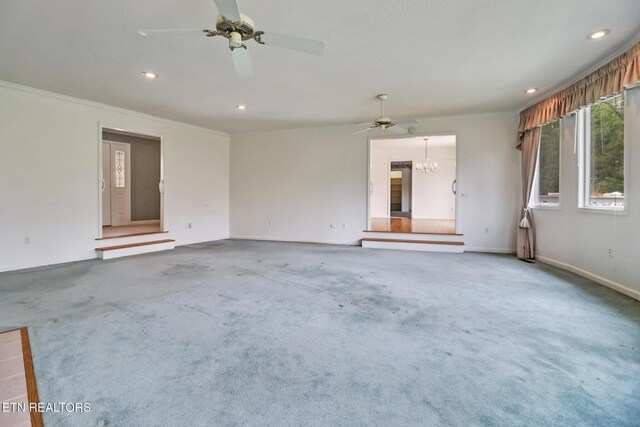 662 Laurel Cir, Crossville, TN 38555 - spare room with carpet flooring, baseboards, recessed lighting, a ceiling fan, and crown molding