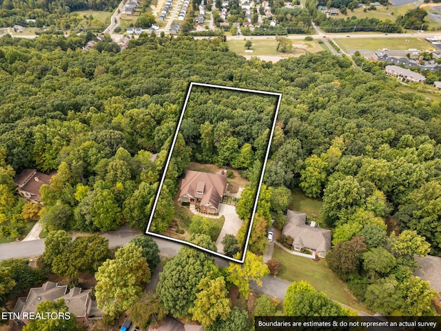 aerial view featuring a forest view