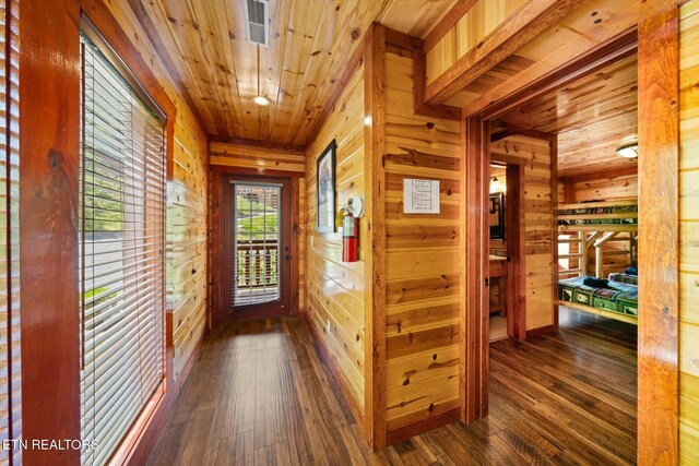 1230 Bird Nest Way, Sevierville, TN 37862 - hallway with wood ceiling, dark wood-style flooring, and wooden walls