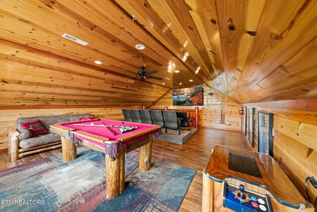 1230 Bird Nest Way, Sevierville, TN 37862 - game room with wooden walls, wood ceiling, wood finished floors, billiards, and lofted ceiling