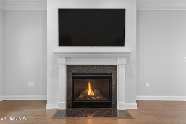 101 Fortenberry St, Oak Ridge, TN 37830 - room details featuring baseboards, ornamental molding, a high end fireplace, and wood finished floors