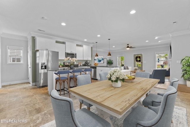 101 Fortenberry St, Oak Ridge, TN 37830 - dining area with baseboards, recessed lighting, and ceiling fan