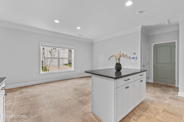101 Fortenberry St, Oak Ridge, TN 37830 - kitchen featuring ornamental molding, recessed lighting, visible vents, and white cabinetry