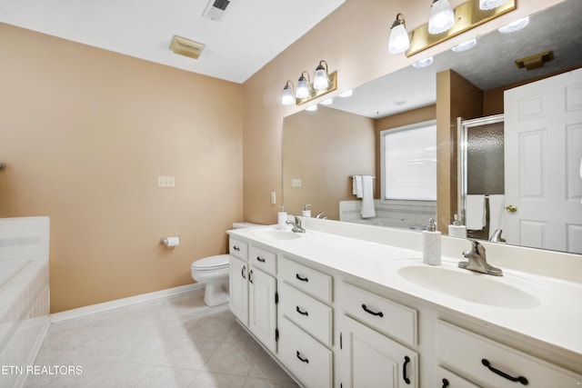 full bathroom featuring toilet, a sink, baseboards, and visible vents