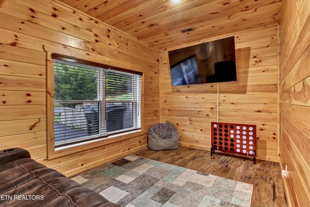 3131 Valley Home Rd, Sevierville, TN 37862 - sitting room featuring wooden walls, wood ceiling, and wood finished floors
