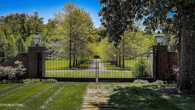 view of gate featuring a lawn