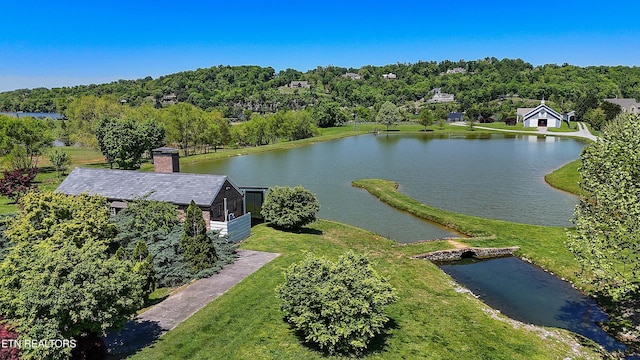 aerial view with a water view