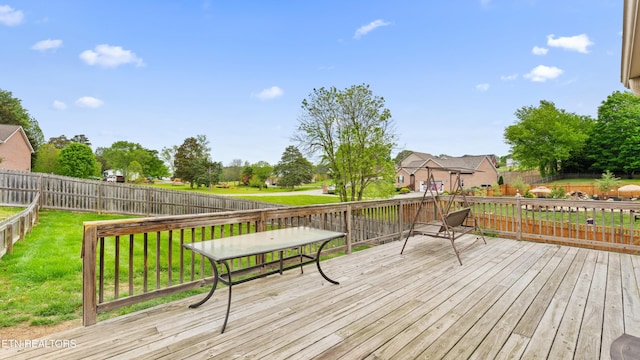 deck featuring a lawn and a fenced backyard