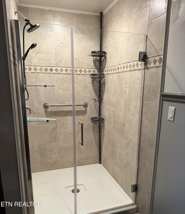 391 Underwood Grove Rd, Cumberland Gap, TN 37724 - full bath featuring a shower stall and crown molding