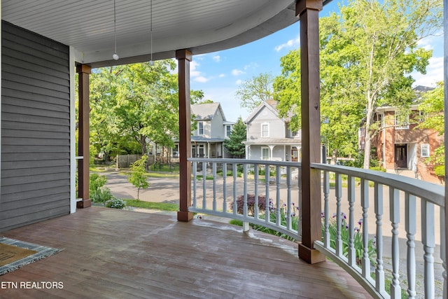 deck with a residential view