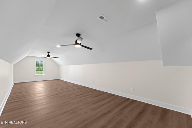 922 Eagle Point Dr, Loudon, TN 37774 - bonus room featuring wood finished floors, visible vents, baseboards, ceiling fan, and lofted ceiling